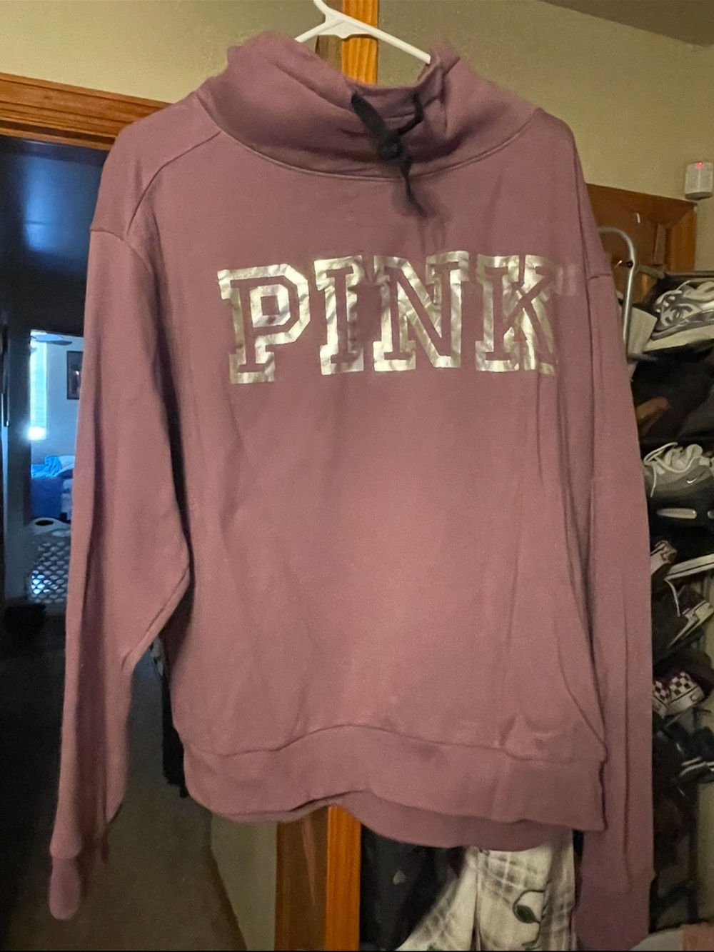 PINK Victoria's Secret Mauve Pullover Hoodie with Metallic Logo
